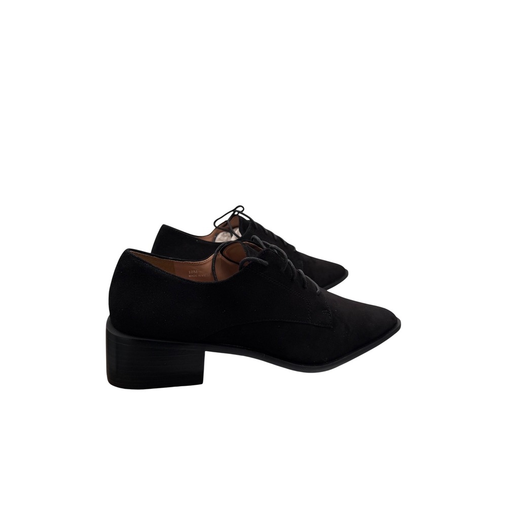 Linea Paolo Black Suede Lace Up Oxford Block Heels Womens 10M Pointed Square Toe